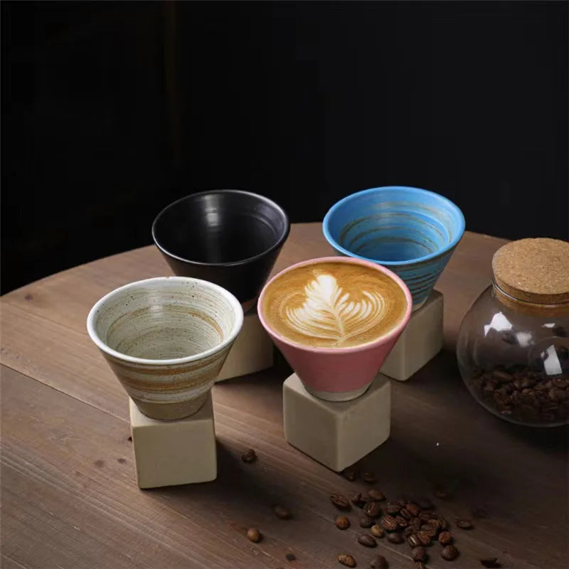 80 ml Retro Stoneware Espresso Cup with Base, Japandi Glaze - image 4