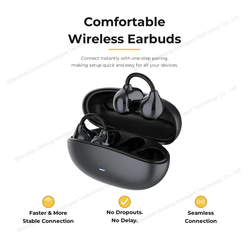 J60 Lightweight Open-Ear Headphones Sports TWS Ear Clip Earbuds Hifi Sound True Wireless