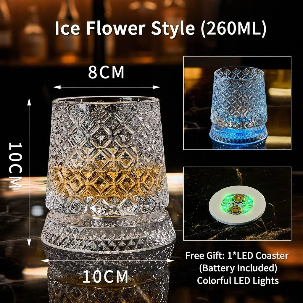 Spinning Crystal Whiskey Glass with Color LED Light-Up Base