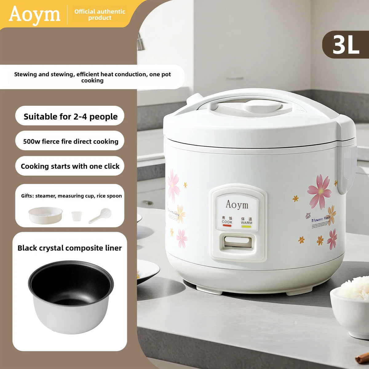 Mini Rice Cooker with Non-Stick Pot for Dorm Rooms, 1.0L to 2.2L - image 6