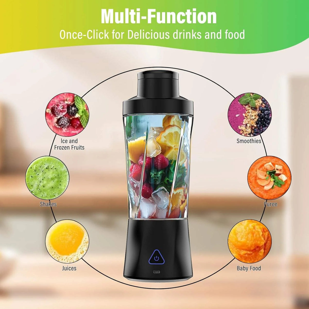 Rechargeable Blender Juice Cup for Fresh Fruit Drinks, 600 ml - image 3