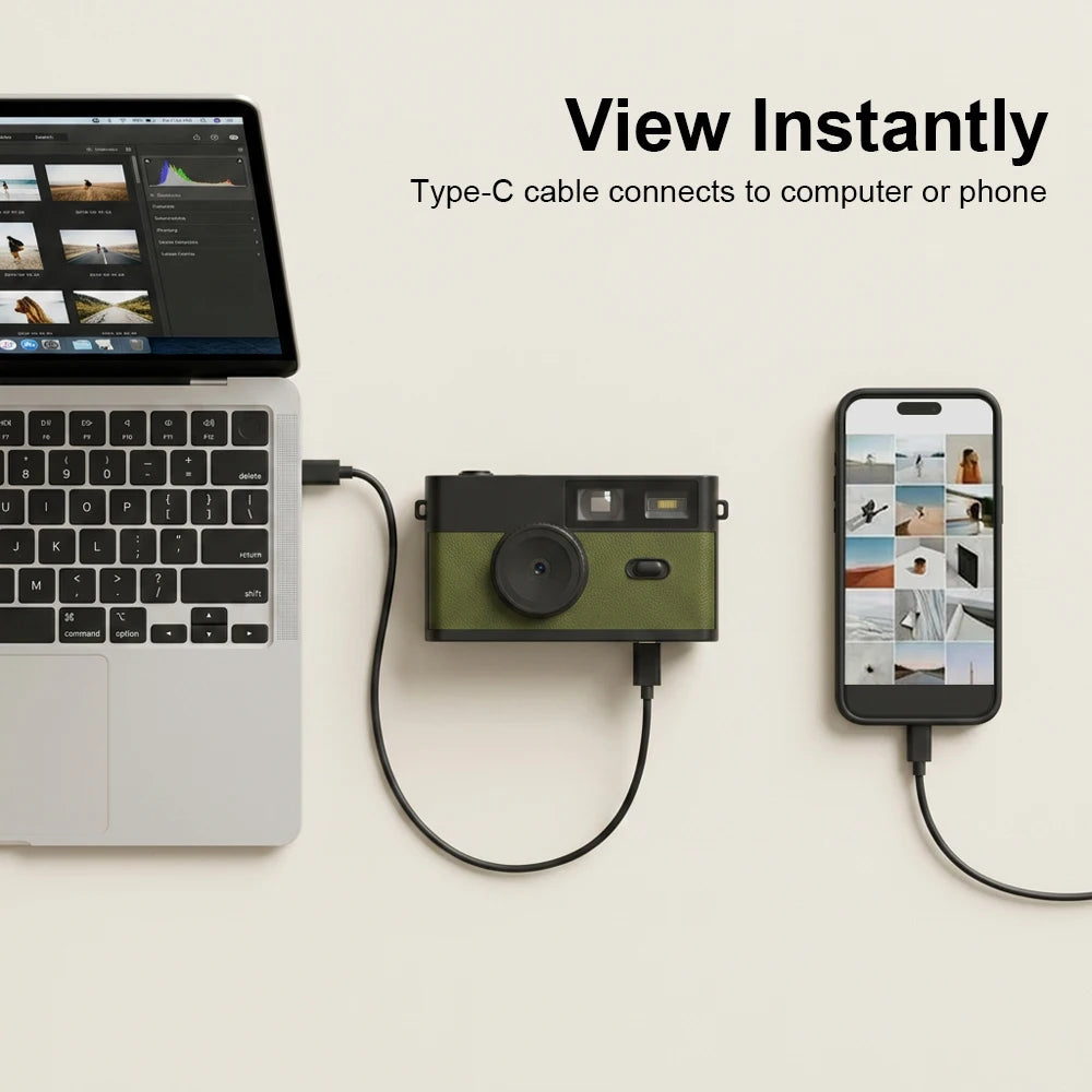8MP Vintage Film-Style Screenless Camera with LED Flash - image 3