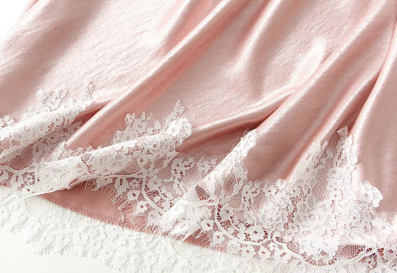 Satin Lace Patchwork Long Skirt with Elastic Waist, Ankle Length - image 2