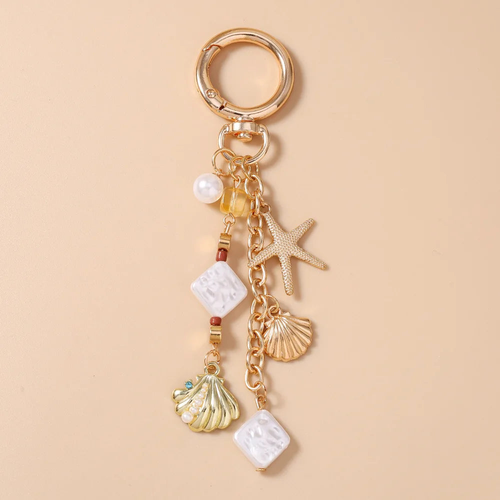 Pearl Beaded Starfish and Shell Keychain, Zinc Alloy Beach Charm - image 10