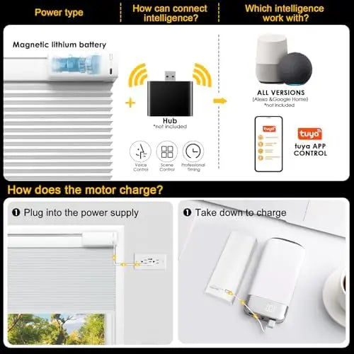 Motorized Blackout Cellular Shades, Battery and Solar, No Drill - image 2