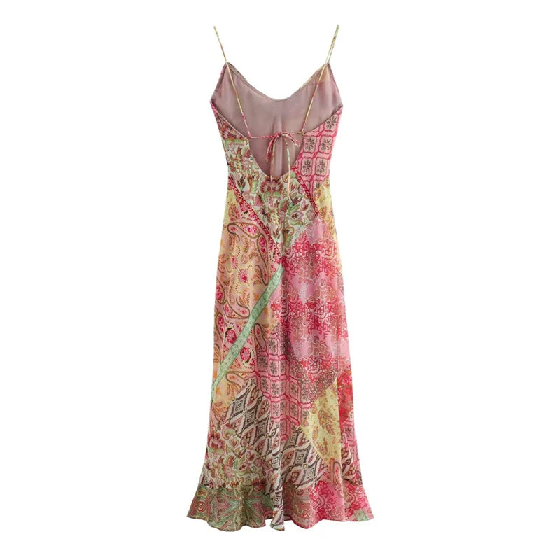 Floral Chiffon Suspender Maxi Skirt with Open Back, Resort Style - image 2