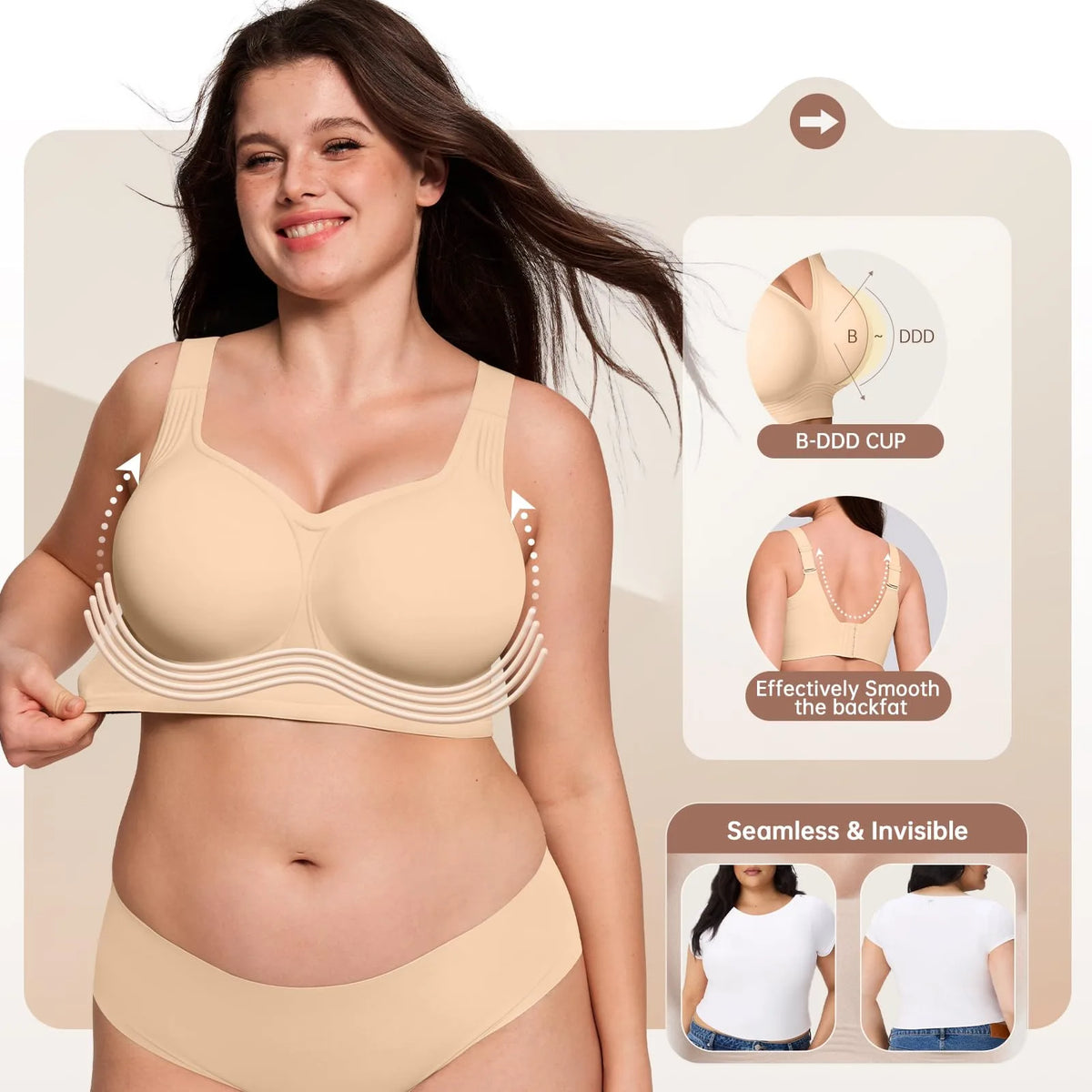 Wire-Free Push-Up Jelly Bra with Full Cups and 4-Hook Back, S–5XL - image 2