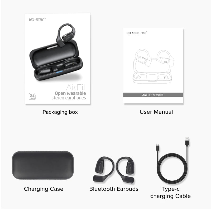 Open Ear Clip on Earbuds with Long Battery Life Earhook Earphones Wireless Open Ear