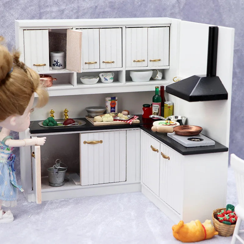 1/12 Scale Wooden Dollhouse Accessories Miniature Wooden Furniture Cabinet Dining Room