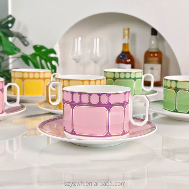 European Style Light Luxury Colored Coffee Cup Set for Home Banquets Dinners and Gift