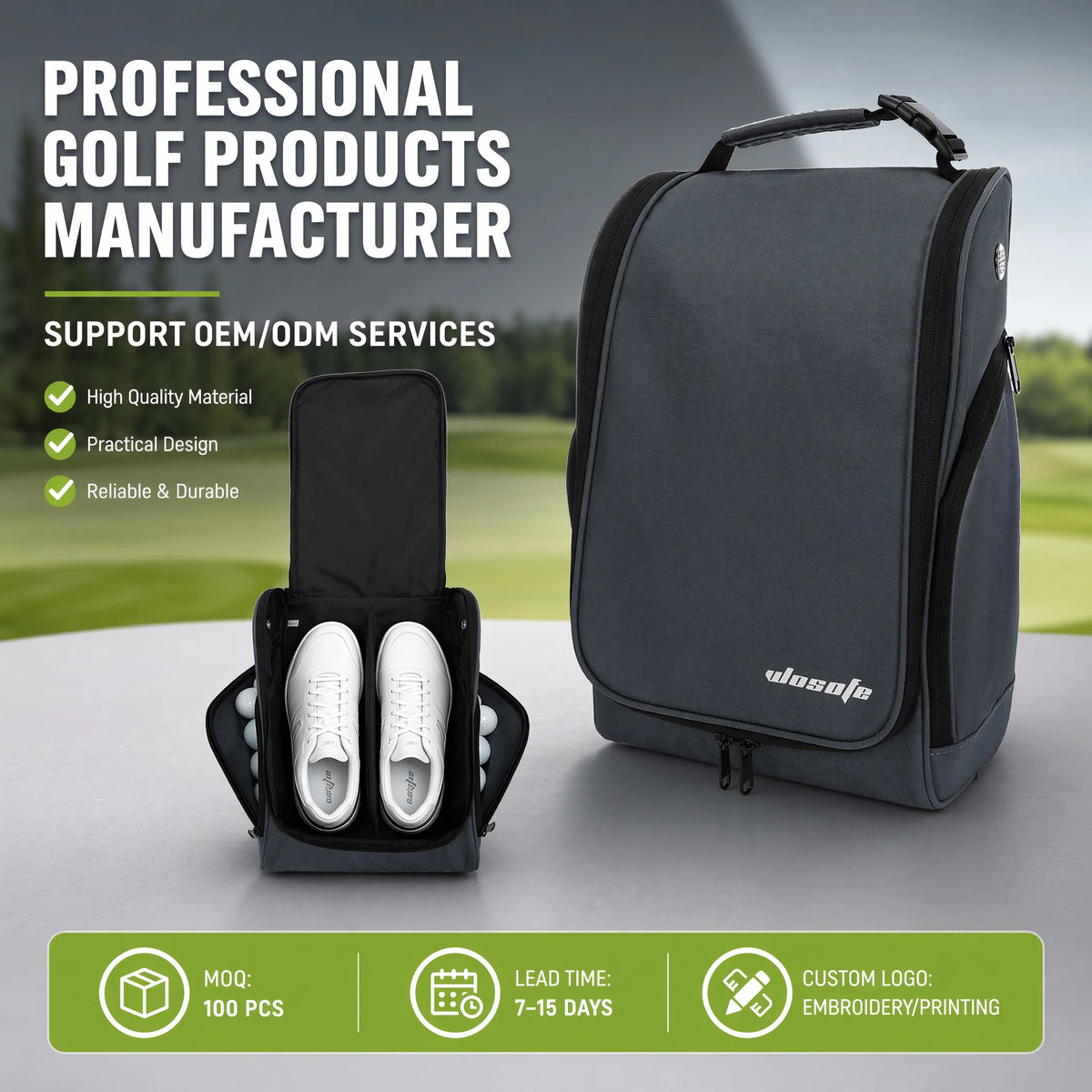 Lightweight Water-Resistant Nylon Golf Shoe Bag with Zipper