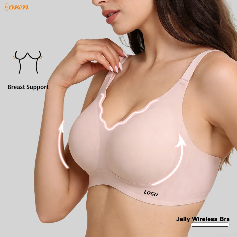 Full-Coverage Wire-Free Jelly Bra for Large Busts, Sizes S–3XL