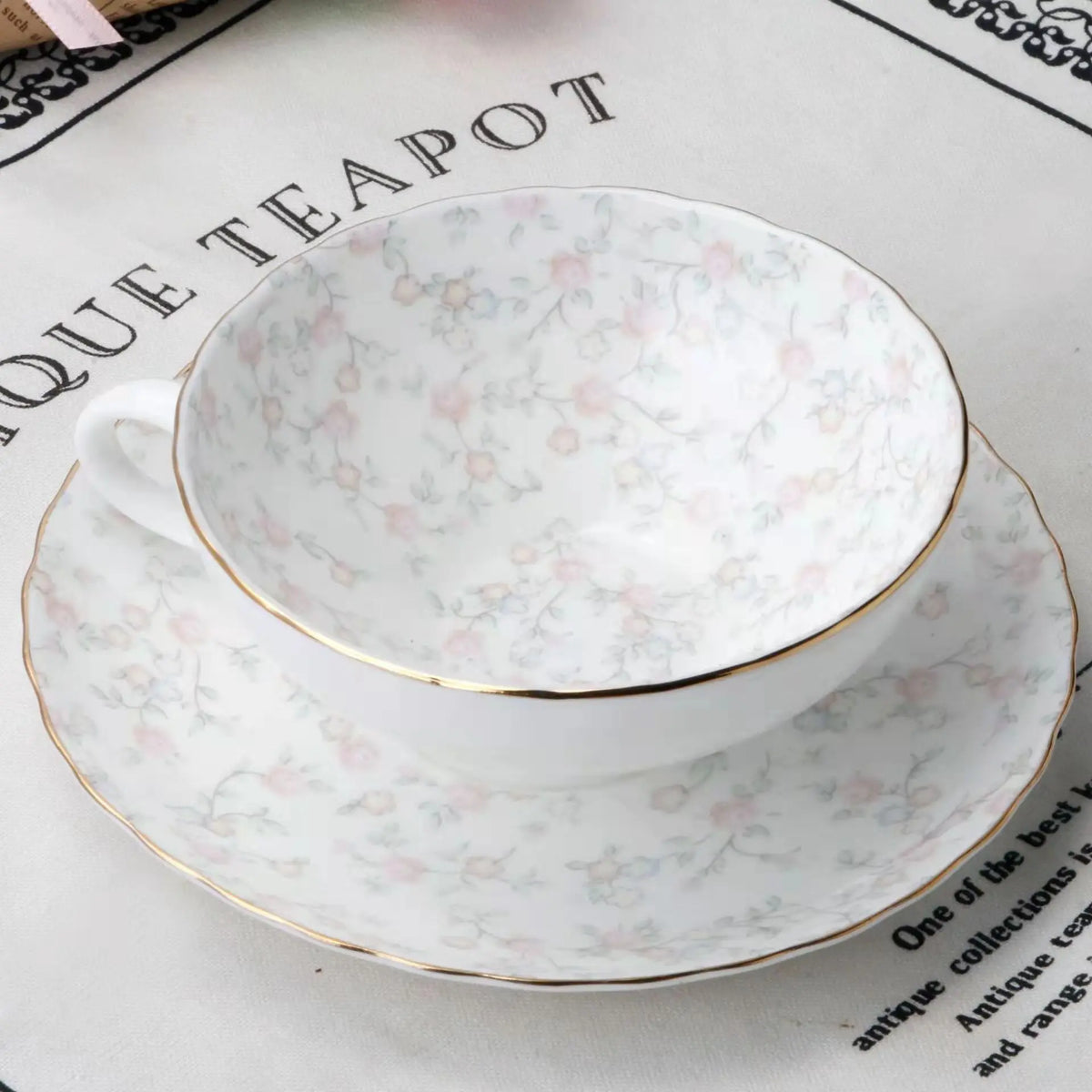 Vintage Floral Bone China Teacup and Saucer Set, 200 ml - image 4