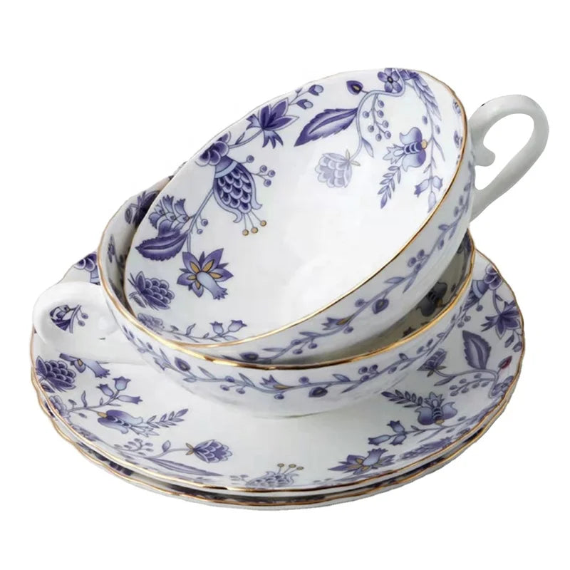 Vintage Floral Bone China Teacup and Saucer Set, 200 ml - image 2