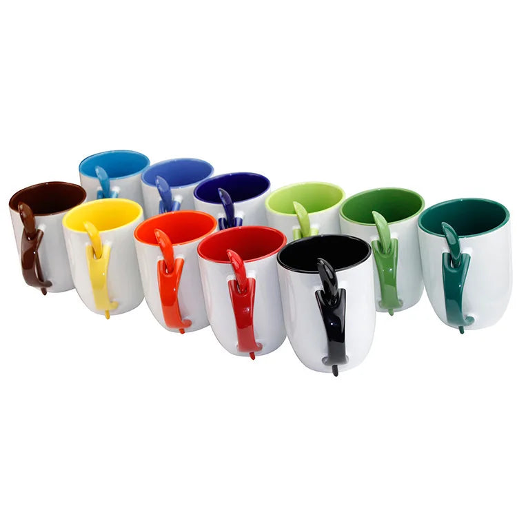 Colored 11 oz Ceramic Sublimation Blank Coffee Mug with Spoon