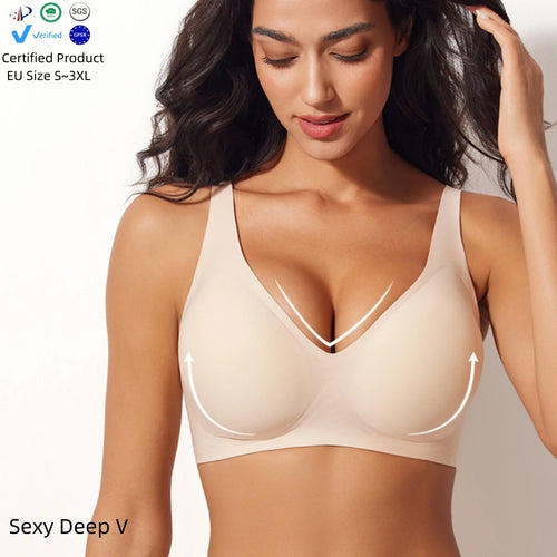 Deep V Wireless Jelly Bra with Side Gathering for Full Busts, S–3XL