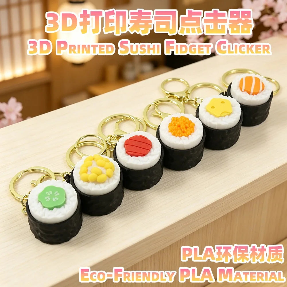 3D Printed Sushi Keychain with Clicky Design, PLA Bag Charm - image 2