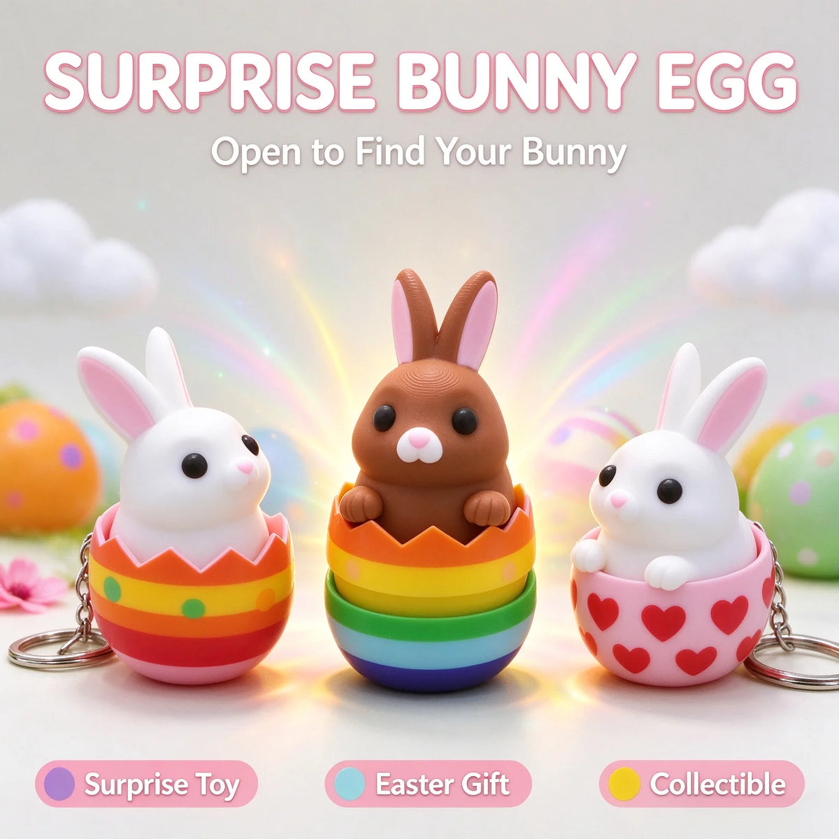 3D Printed Rabbit in Egg Keychain, PLA Cartoon Bag Charm