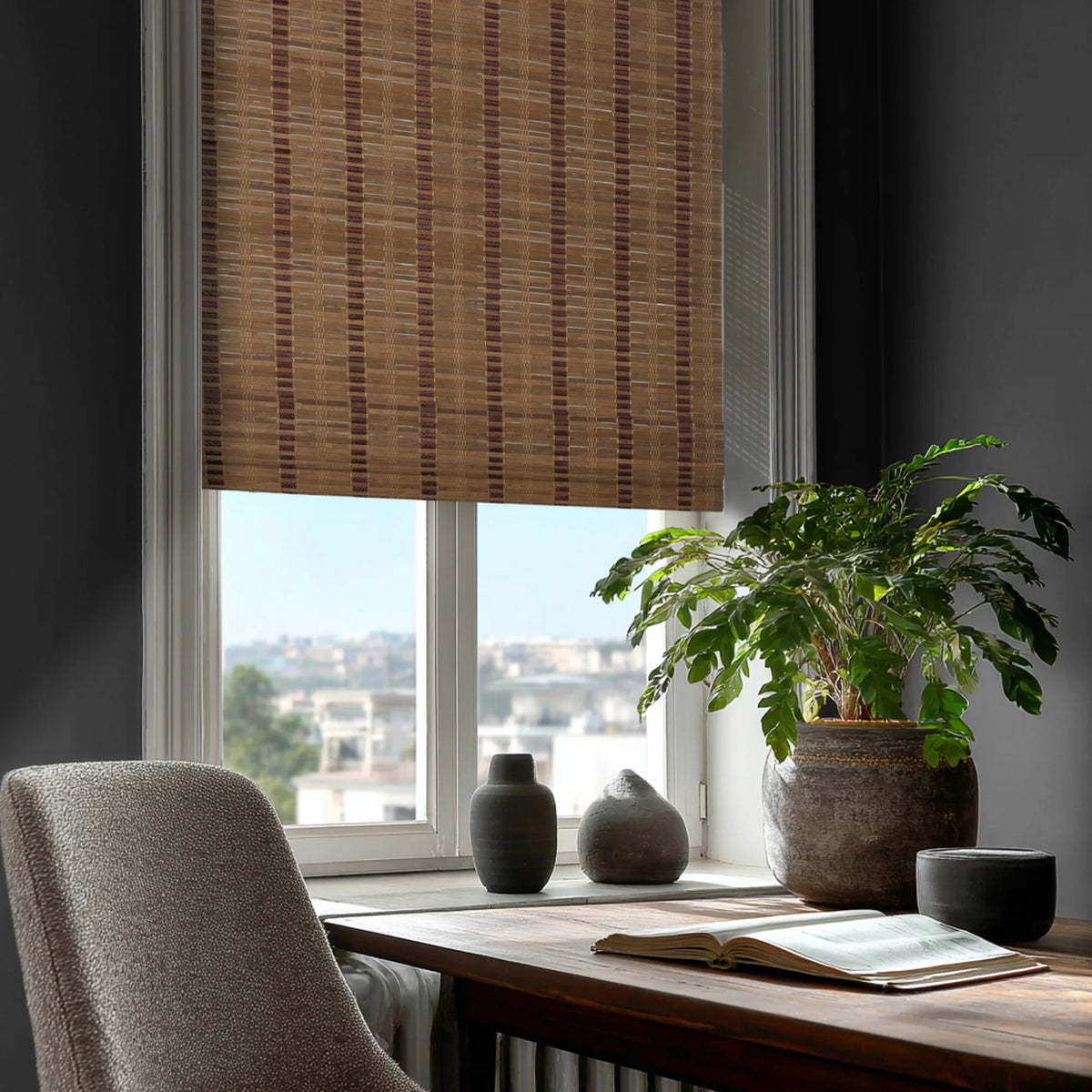 Natural Bamboo Vertical Slat Blinds for French Windows, Chocolate - image 2