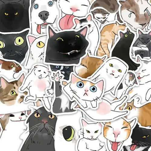 102Pcs Self-Adhesive Ugly Cute Cat Dog Stickers Set Funny Cartoon Kitten Puppy Laptop