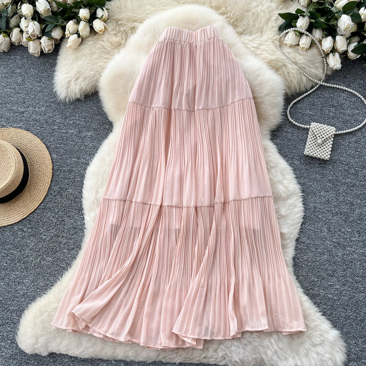 Summer Draped Pleated Skirt Women Casual High Waist Skirts for Girls Casual Skirt Clothes