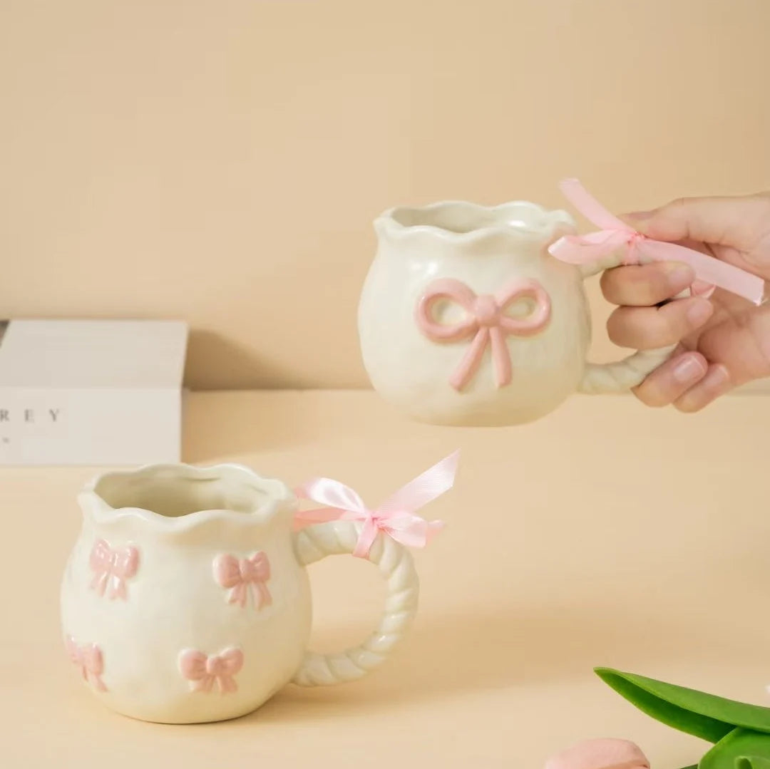 Handmade Ceramic Bow Mug with Irregular Shape, 350 ml - image 5