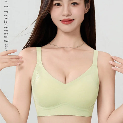 Seamless Solid Pattern Bra Wire-Free Fixed Sliding Cup Underwear Breast-Retracting Jelly