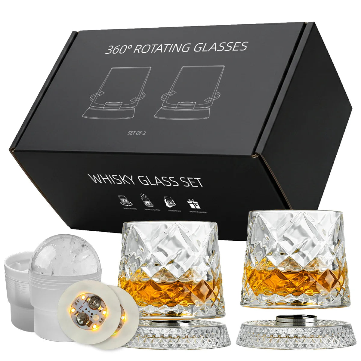 Diamond Crystal Rotating Whiskey Glass Set in Black Box, 2-6 Pieces - image 8