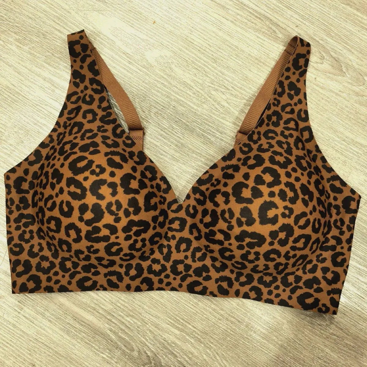 Leopard Print Bonded Jelly Bra with V-Neck and Padded Cups, S–3XL - image 6