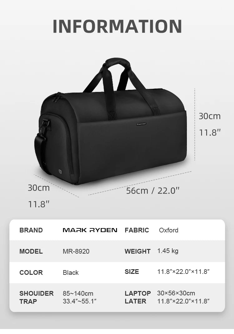 Mark Ryden Suit Storage Travel Bag Water Repellent with Independent Shoe Position Luggage