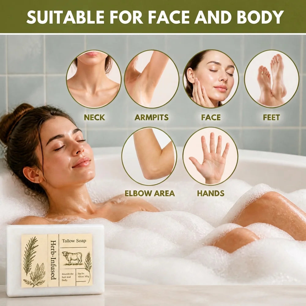 Handmade Herb Infused Tallow Soap 100g Natural Beef Tallow Bar Soap Nourishing Face Body