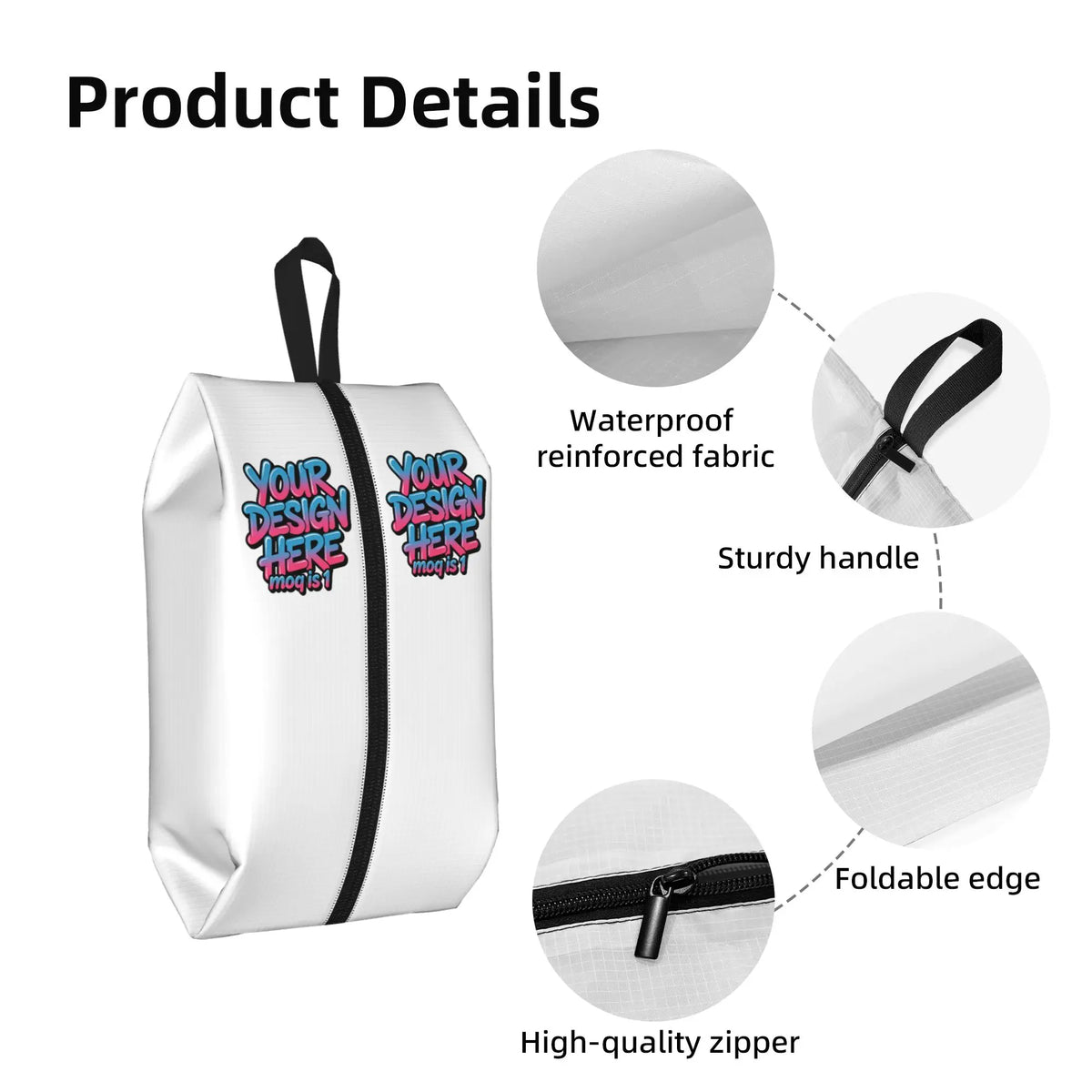 White Water-Repellent Boot Bag with Zipper for Travel and Gym - image 3