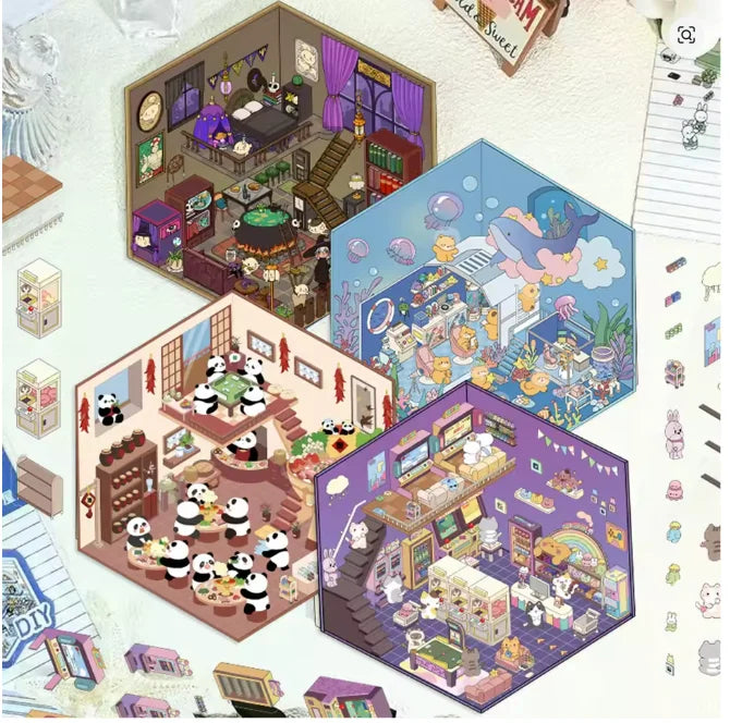 Cute Funny Cartoon 3D Scene Simulation Aesthetic Toy Stickers Animal Cat Magic Decals