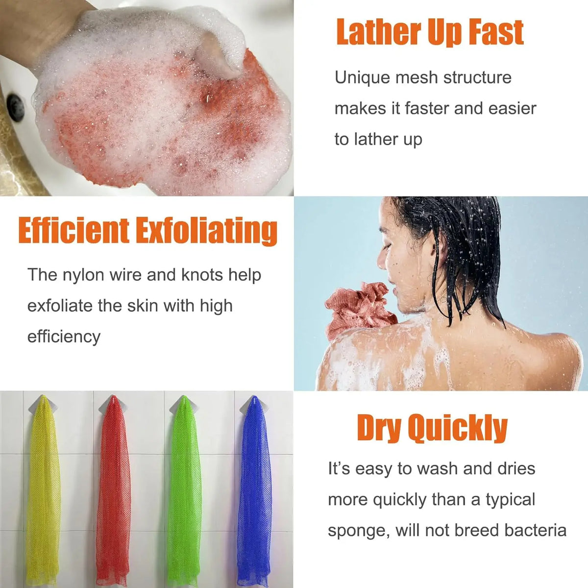 Knotless African Net Bath Sponge with Diamond Mesh, 15 Colors - image 3