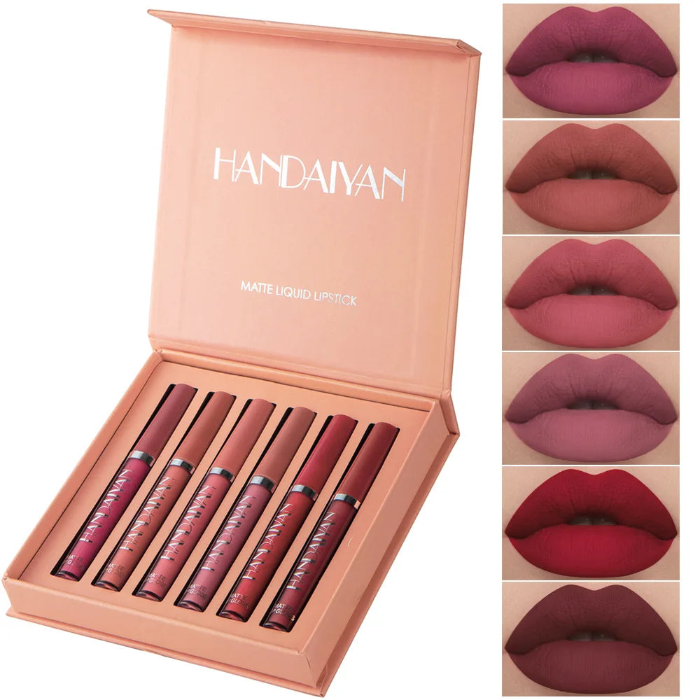Matte Lip Glaze Set, 6 Shades, Beeswax Gel Tint, Non-Stick Cup - image 6