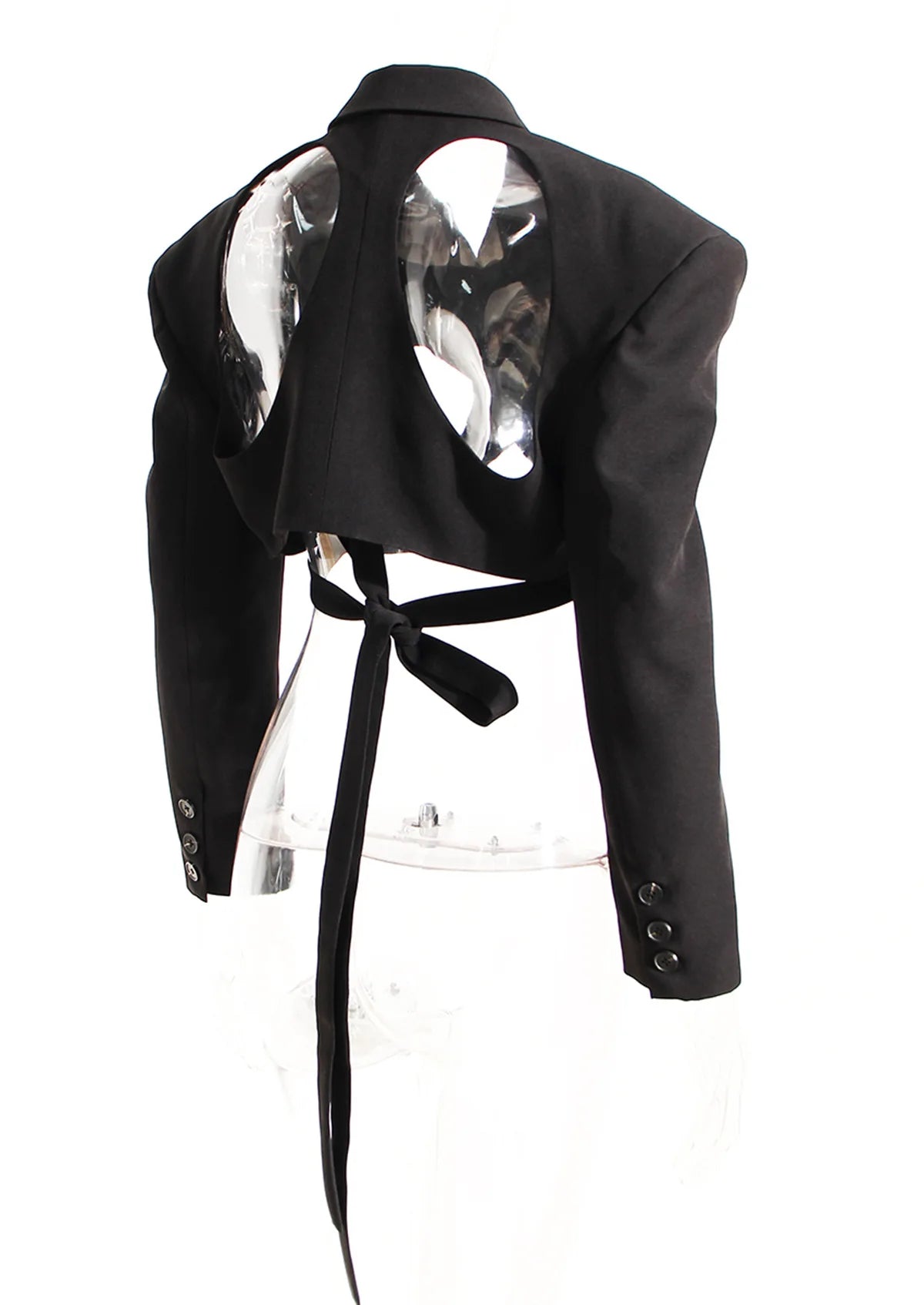 Unique Fashion Sexy Long Sleeve Irregular Hollow Out Tie Up Short Crop Jacket Blazer Suit