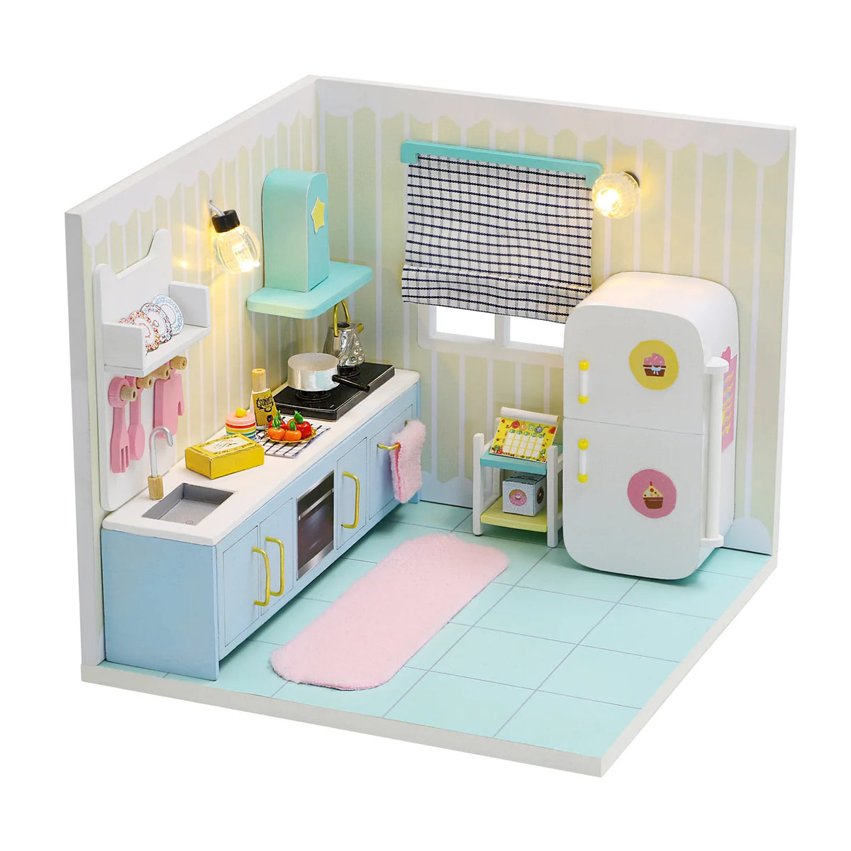 Playhouse Miniature House Set Wooden DIY Craft Model for Toy Furniture Toys Set Ages 14+