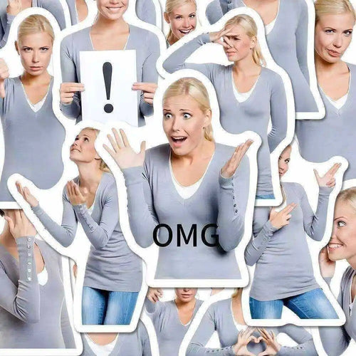 56Pcs Blonde Meme Stickers Set Self-adhesive Funny Abstract Emo Laptop Journal Phone Case