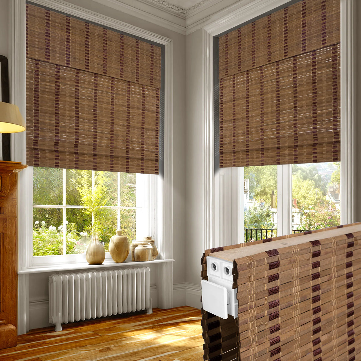 Natural Bamboo Vertical Slat Blinds for French Windows, Chocolate - image 4