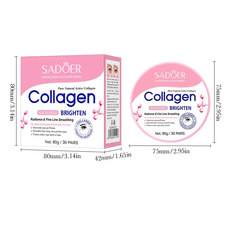 Collagen Niacinamide Brightening Eye Mask 30 Pairs Fade Dark Circles Anti-Wrinkle