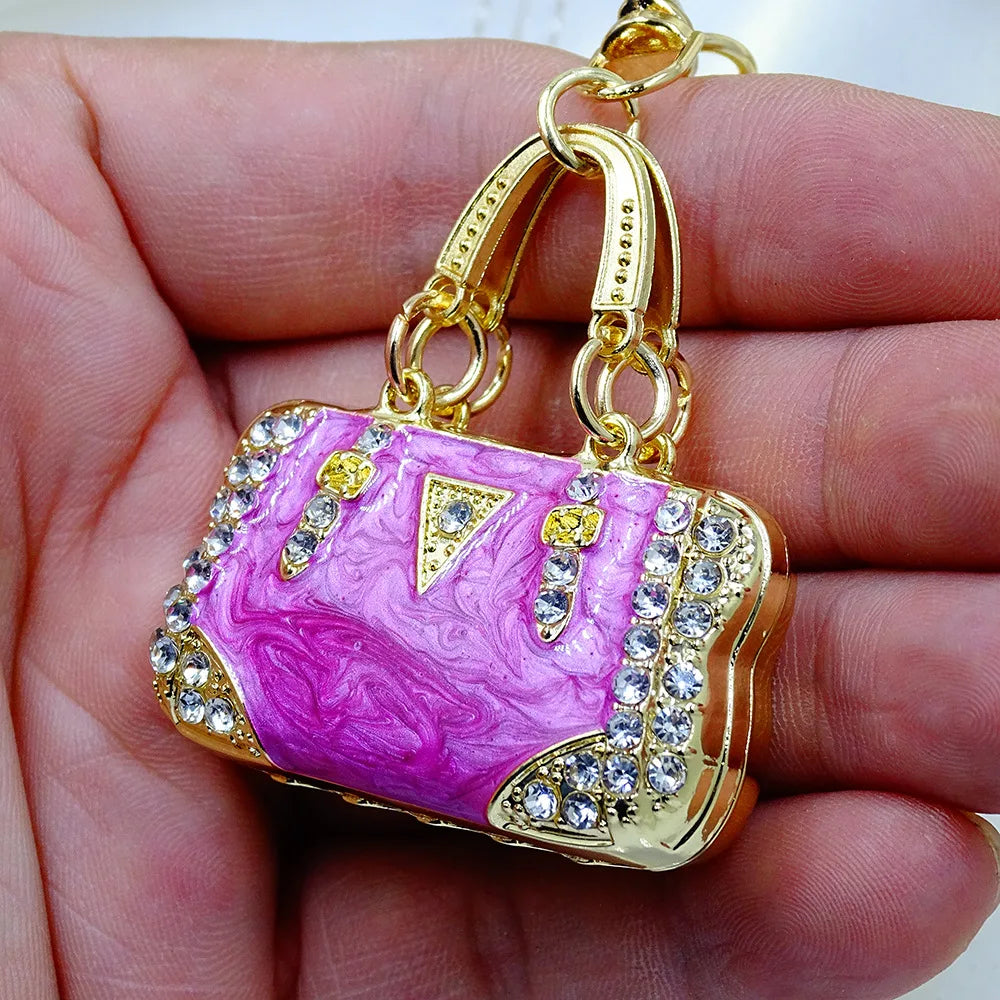 Enamel Mini Bag Keychain Charm with Rhinestones and Cloud Pattern - image 10