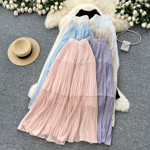 Summer Draped Pleated Skirt Women Casual High Waist Skirts for Girls Casual Skirt Clothes