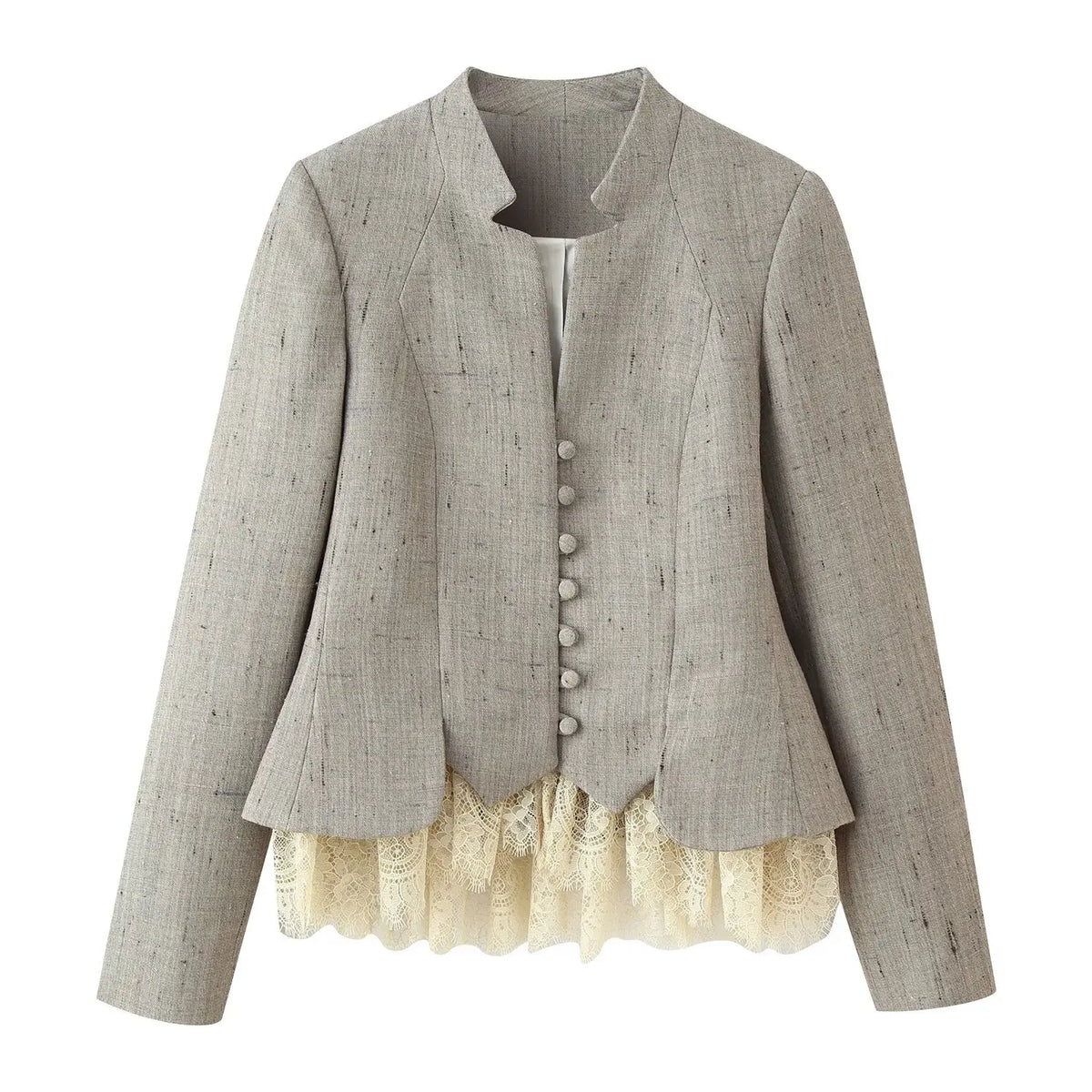 Taop&za Autumn New Women's Cropped Blazer Long-Sleeve, Stand-Collar, Single-Breasted