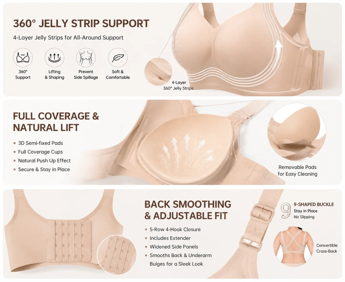 Women Plus Size Wireless Jelly Bra Seamless Soft Support Large Bust Push Up Full Coverage
