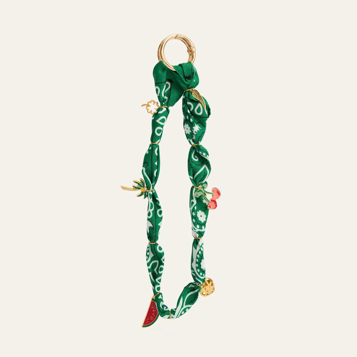 Retro Fabric Rope and Pearl Bag Charm with Duck, Heart or Strawberry