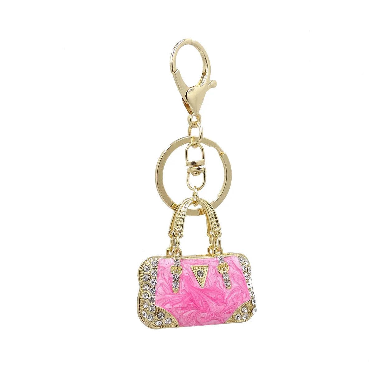 Enamel Mini Bag Keychain Charm with Rhinestones and Cloud Pattern - image 6