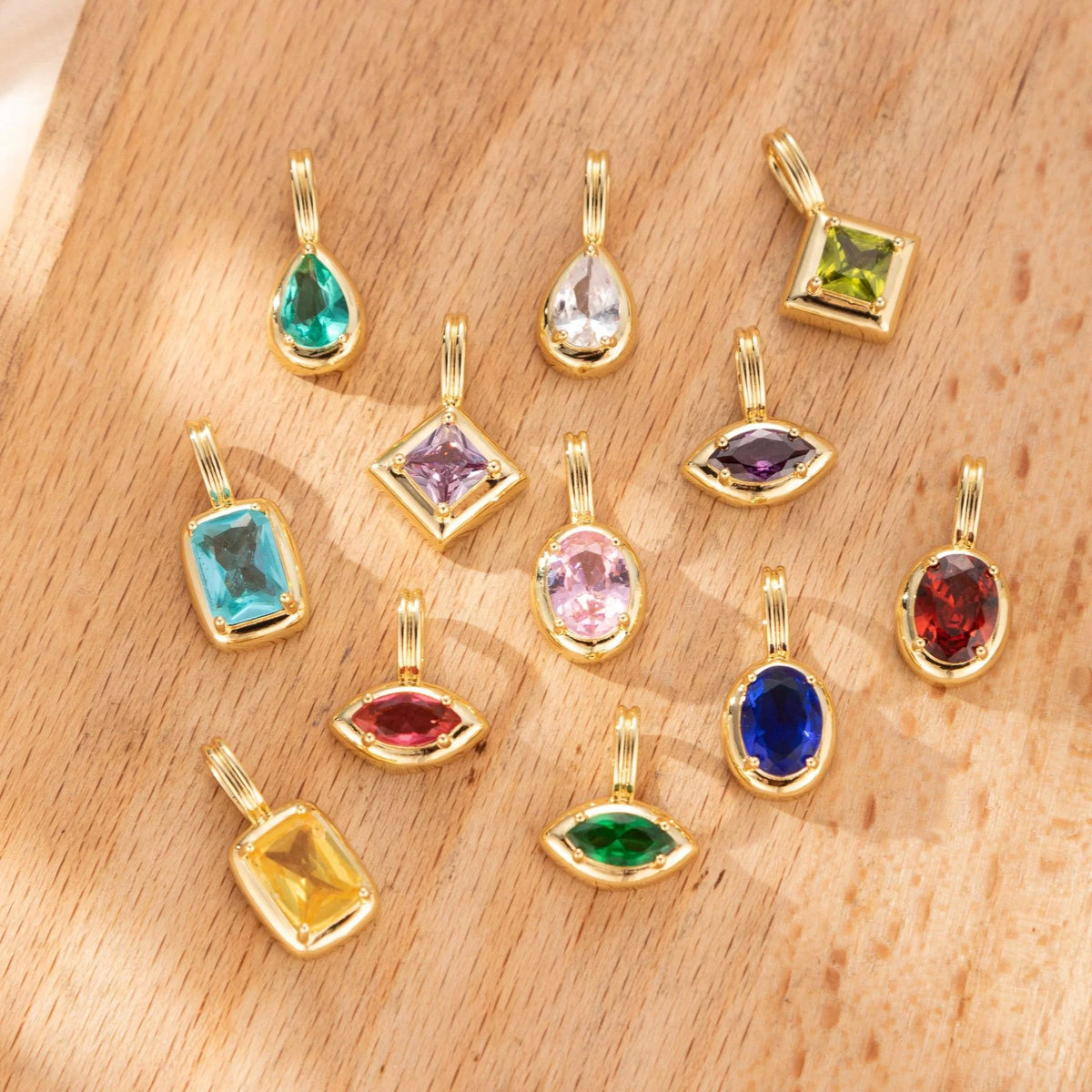 Geometric Zircon Birthstone Pendant on Copper for DIY Bag Charms - image 2
