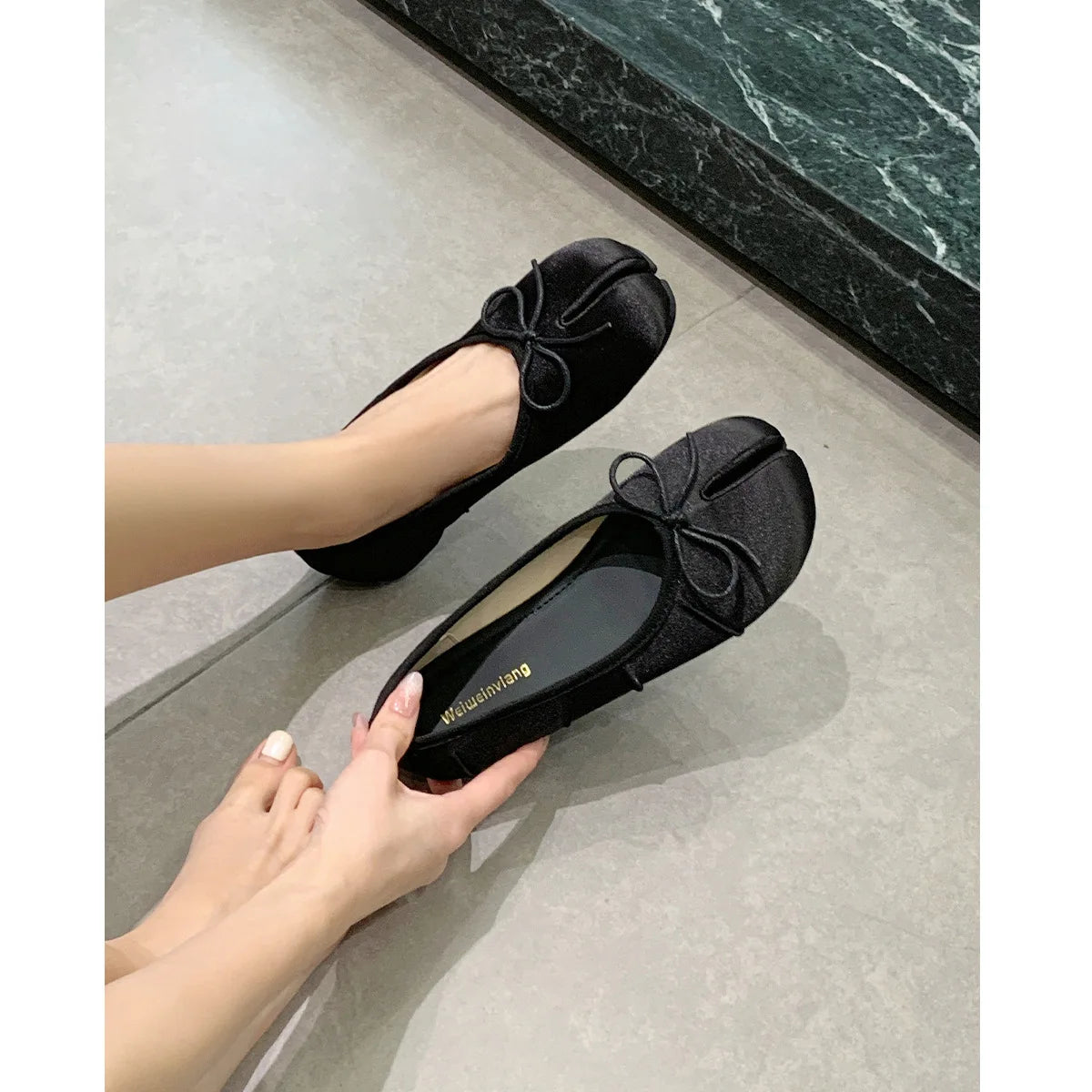Satin Split-Toe Tabi Ballet Flats with Bow, Slip-On, EU 35–43 - image 3
