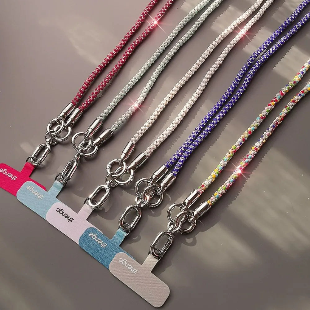 Hanging Cord Glitter Rhinestone Phone Lanyard Long Style Crossbody Chain Mobile Phone