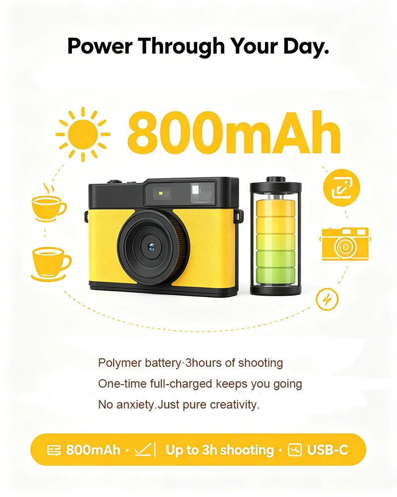 Retro Screenless Digital Camera 8MP Sensor LED Flash Screenless Camera Built-in Battery 3